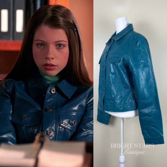 Rare Blue Teal Leather Jacket ASO Dawn Summers Buffy The Vampire Slayer Y2K - Picture 3 of 13